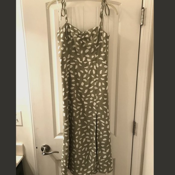 Party in Paris Sage Green Print Tie-Strap Midi Dress, SMALL - Picture 3 of 5